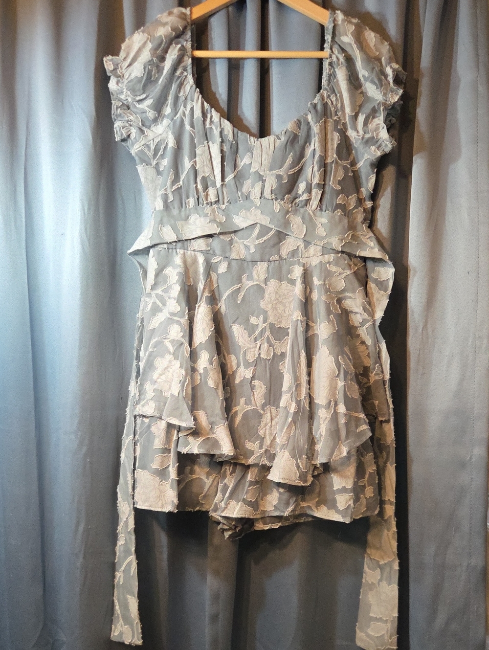 Women's Gray Floral Lace Overlay Romper